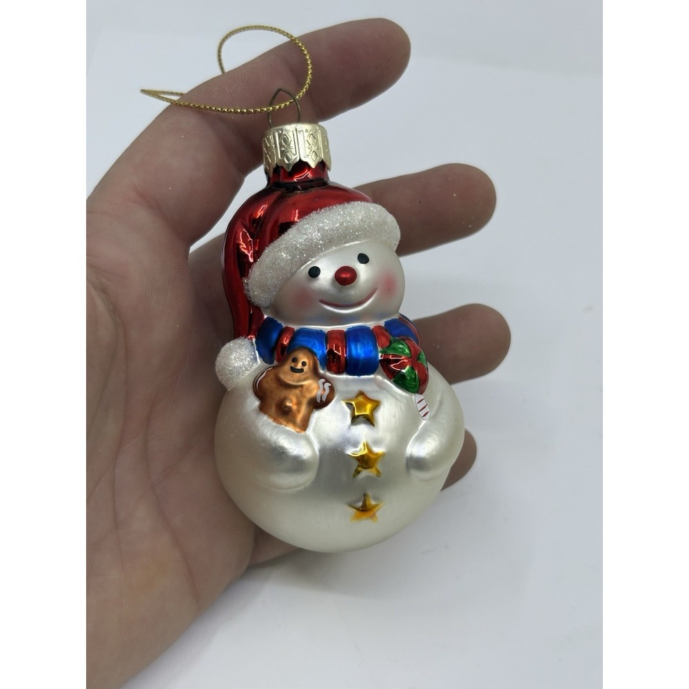 Santa Snowman With Gingerbread Man glass Christmas Ornament